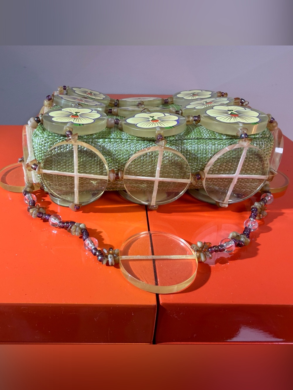 Mary Frances Beaded Floral Accent Green Shoulder Bag - Picture 4 of 7